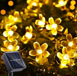 Voltronic Napelemes fényfüzér 12 méter 100 db meleg fehér virág LED kültéri világítás vízálló dekoráció napelemes világítás (FENYFUZER_12M_MFEH_VIRAG_SOLAR)