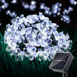 Voltronic Napelemes fényfüzér 7 méter 50 db hideg fehér virág LED kültéri világítás vízálló dekoráció napelemes világítás (FENYFUZER_7M_HFEH_VIRAG_SOLAR)