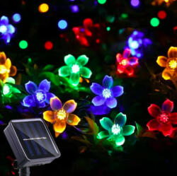 Voltronic Napelemes fényfüzér 7 méter 50 db színes virág LED kültéri világítás vízálló dekoráció napelemes világítás (FENYFUZER_7M_SZIN_VIRAG_SOLAR)