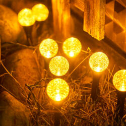 NEW ENERGY Napelemes dekor gömb lámpa 7 méter 20 gömb meleg fehér földbe szúrható kültéri világítás kerti szolár világítás (SOLAR_LAMPA_7_MF_GOMB)