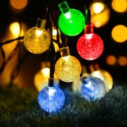 Voltronic Napelemes fényfüzér 12 m 100LED színes kültéri világítás vízálló karácsonyi dekoráció, szolár világítás (FENYFUZER_SZIN_12M_100LED)