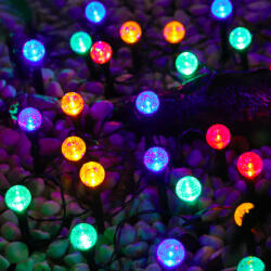 NEW ENERGY Napelemes dekor gömb lámpa 7 méter 20 gömb színes földbe szúrható kültéri világítás kerti szolár világítás (SOLAR_LAMPA_7_SZ_GOMB)