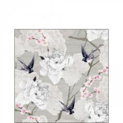 Ambiente Oriental Flowers Grey papírszalvéta 25x25cm, 20db-os - perfectodekor
