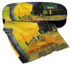 Fridolin Szemüvegtok textilbevonatú, törlőkendővel 16x4x6, 5cm, Van Gogh: Kávéház éjjel