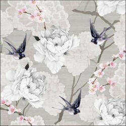 Ambiente Oriental Flowers Grey papírszalvéta 33x33cm, 20db-os - perfectodekor