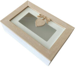 Art From Italy Fa ékszertartó doboz üvegezett fedéllel, szív mintával 24x16x7cm