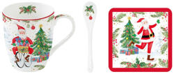 Easy Life Joyful Santa karácsonyi porcelán bögre 350ml kanállal, parafa poháralátéttel, díszdobozban