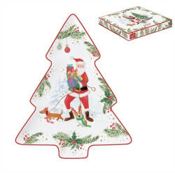 Easy Life Nuova R2S Joyful Santa karácsonyfa formájú porcelán tálca 20, 5x25, 5cm, díszdobozban