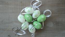 QX Zöld-fehér függő tojás dísz szett, 20db, 3x4cm, műanyag