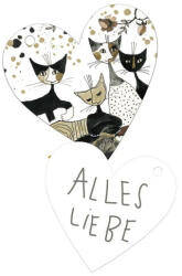 Fridolin Ajándékkísérő kártya, papír, 10db-os, szív, Rosina Wachtmeister: Cats sepia