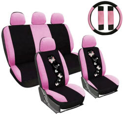 HD Racing Ülésuzat szett fekete-pink pillangó mintával és ajándékkal AG23001B/Pink
