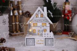 TRACON Calendar LED Crăciun cu cuburi, casă, din lemn, cu baterii Timer 6+18h, 8LED, 3000K, 2xAA (CHRACHR8WW)