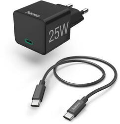 Hama Incarcator de retea Fast Charger w. Charging Cable, USB-C, Mini-Charger, PD, 25 W, 1.5 m, black (00201623) - vexio