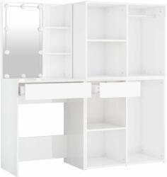 vidaXL Magasfényű fehér fa led-es fésülködőasztal 2 szekrénnyel (3082032) - pepita