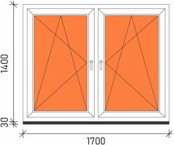  170×140 Tokosztott műanyag ablak 3 rétegű üveggel (1985)