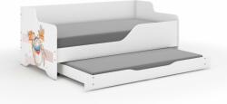  Pătuț pentru copii LILU cu front laminat 160x80cm cu saltea și spațiu de depozitare lenjerie de pat extensibil, cu saltea de 140x70 cm - ursuleț