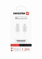 SWISSTEN Adatkábel Swissten textil USB-C / Lightning MFi 1, 2 M és gyorstöltés támogatással, ezüst (71526203)