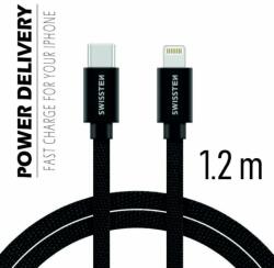 SWISSTEN textil adatkábel USB-C + Lightning konnektorral és gyorstöltés támogatással 1, 2 m, fekete (71525201)