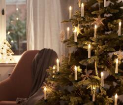 Tchibo 30 LED-es karácsonyfagyertya Krémfehér gyertyák Félig áttetsző gyertyaláng Sötétzöld csíptetők Fehér távirányító