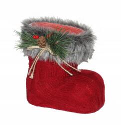 Yala Design Karácsonyi dekorációs csizma kötött piros, fenyő díszítéssel 14 cm (067203)