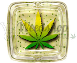 WeedShop Négyzet alakú, kisméretű üveg hamutartó - Kenderlevél Változatok: Mini levelek