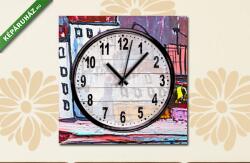 Vászonkép óra, Premium Kollekció: Absztrakt utca házakkal (olajfestmény reprodukció)(25x25 cm C01)