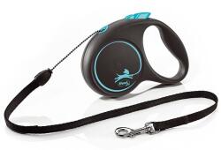 flexi Black Design lesa automata cu franghie pentru caini, negru cu albastru, marimea S, 5 m