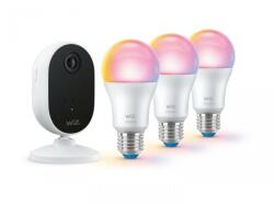 Philips Set 3 becuri LED RGB inteligente si Camera Home Monitoring WiZ, FHD, senzor miscare, WiFi, Bluetooth, 8.5W (60W), 805lm, lumina alba si colorata, clasa F (000008720169075016)