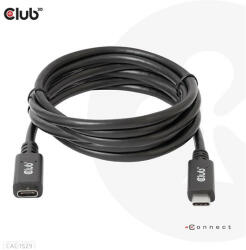 Club 3D USB Gen1 Type-C Extension Cable 5Gbps 60W(20V/3A) 4K60Hz M/F 2m/6.56ft