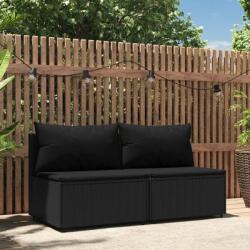 vidaXL 2 db fekete polyrattan kerti középső kanapé párnákkal (319786)