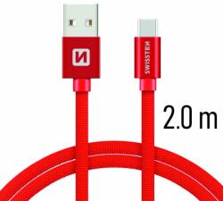 SWISSTEN Adatkábel Swissten textil USB-C konnektorral és gyorstöltés támogatással 2 m, piros (71521306)