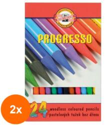 KOH-I-NOOR Set 2 x Creioane Colorate fara Lemn, Progresso, 24 Culori (HOK-2xKH-K8758-24)