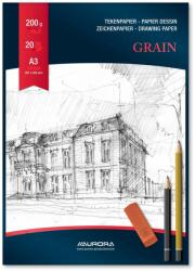 Aurora Bloc desen A3, 20 file - 200g/mp, AURORA Grain - carton alb (BL13)