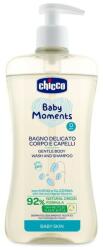 Chicco - Kímélő sampon hajra és testre adagolóval Baby Moments 92% természetes összetevőkkel 500 ml