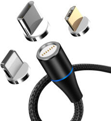 MaxLife 3 az 1-ben Adat- és töltőkábel USB Micro USB / Type C / Lightning mágneses gyorstöltéssel kompatibilis 3A QC3.0 MXUC-02 fekete (OEM001960)