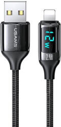 USAMS Nylon U78 Lightning - USB-A kábel kijelzővel 2, 4A QC. 1, 2m - fekete
