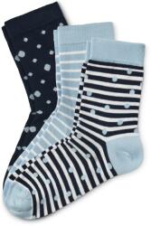 Tchibo 3 pár női zokni, mintás, világoskék/sötétkék 1 x sötétkék-fehér csíkos világoskék részletekkel, 1 x világoskék-fehér csíkos, 1 x sötétkék világoskék és ezüstösen csillogó pontokkal 35-38
