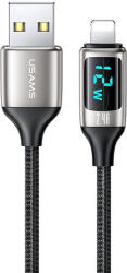 USAMS Nylon U78 Lightning - USB-A kábel kijelzővel 2, 4A QC. 1, 2m - ezüst