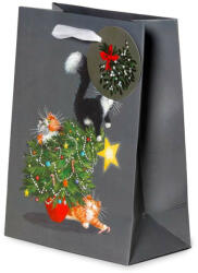 Puckator Ltd Karácsonyi ajándéktasak 17x9x23cm- Karácsonyfa - Őrült Macskák KIM HASKINS (XGBAG98B)