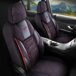 Panda Set Huse Scaune Auto pentru Audi A5 - Panda Monaco, cu fermoare pentru bancheta rabatabila, negru cu cusatura rosie, 11 piese