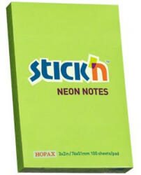 STICK N Öntapadó jegyzettömb STICK'N 76x51mm neon zöld 100 lap (21163) - papir-bolt