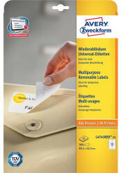 Avery Etikett címke Avery Zweckform 99.1x42.3 mm univerzális címke visszaszedhető 25 ív 300 db/csomag L4743 (L4743REV-25)