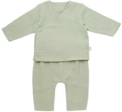 BabyCosy Set bluzita petrecuta si pantaloni lungi din muselina, BabyCosy, 100% bumbac organic, Verde (BC-CSYM7014)
