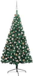 vidaXL Brad de Crăciun artificial jumătate LED & globuri verde 180 cm (3077565) - comfy