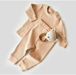 BabyCosy Set bluzita cu maneca lunga si pantaloni lungi din bumbac organic si 5% elastan - Bej inchis BabyCosy (Marime: 18-24 Luni) (BC-CSYR4502-18)