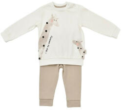 BabyCosy Set bluzita cu maneca lunga si pantaloni lungi Girafa, BabyCosy, 100% bumbac organic, Ecru (Marime: 9-12 luni) (BC-CSY2014-9)
