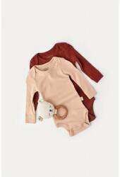 BabyCosy Set 2 body-uri cu maneca lunga bebe unisex din bumbac organic si modal - Caramiziu/Somon, BabyCosy (Marime: 12-18 Luni) (BC-CSYM11313-12)