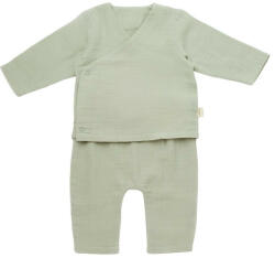 BabyCosy Set bluzita petrecuta si pantaloni lungi din muselina, BabyCosy, 100% bumbac organic, Verde (Marime: 3-6 Luni) (BC-CSYM7014-3)