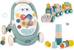 Smoby Set premergător didactic și cărucior Trotty Walker 3in1 cu tren Little Smoby și cuburi motivul animăluțelor și turn pliabil (SM140304-13)