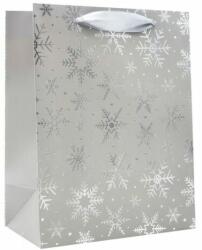 Creative Dísztasak CREATIVE Deluxe Plus L 26x33x12 cm karácsonyi csillagos matt ezüst szalagfüles (77563) - robbitairodaszer